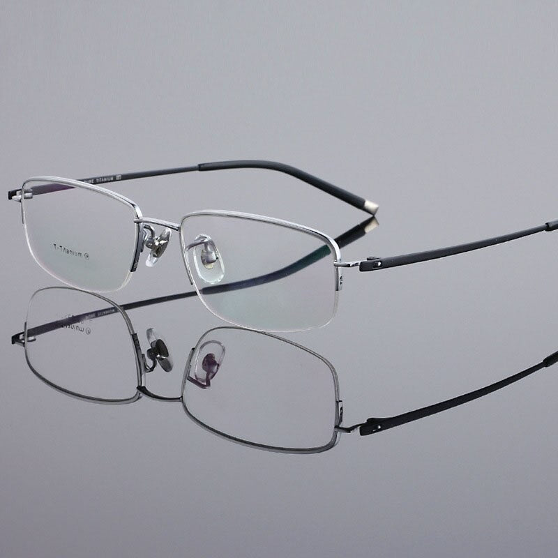 Men's Semi Rim Eyeglasses Titanium Frame Lr6610 Semi Rim Bclear Silver  