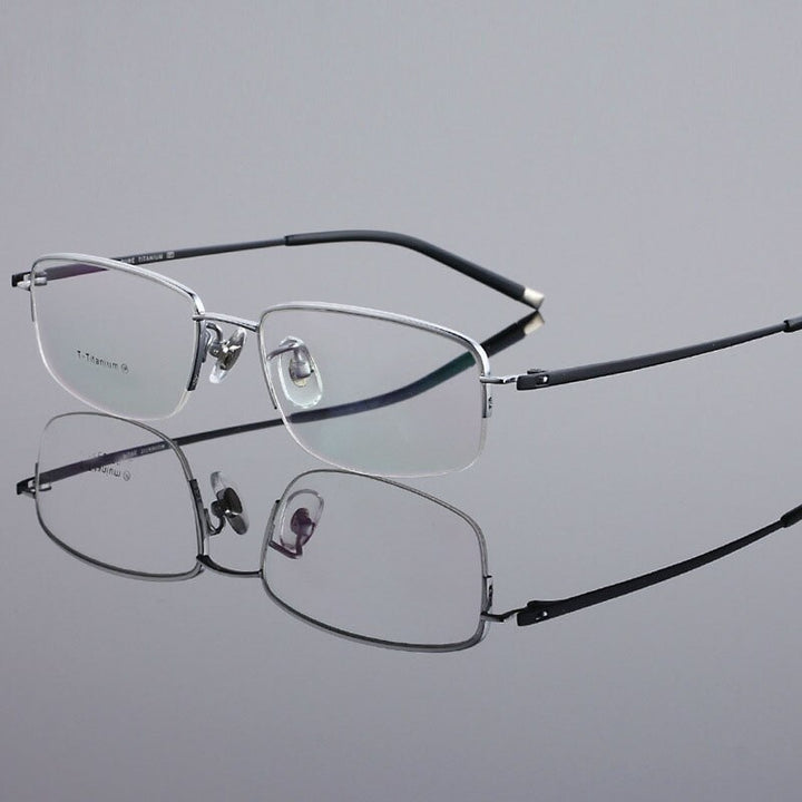 Men's Semi Rim Eyeglasses Titanium Frame Lr6610 Semi Rim Bclear Silver  