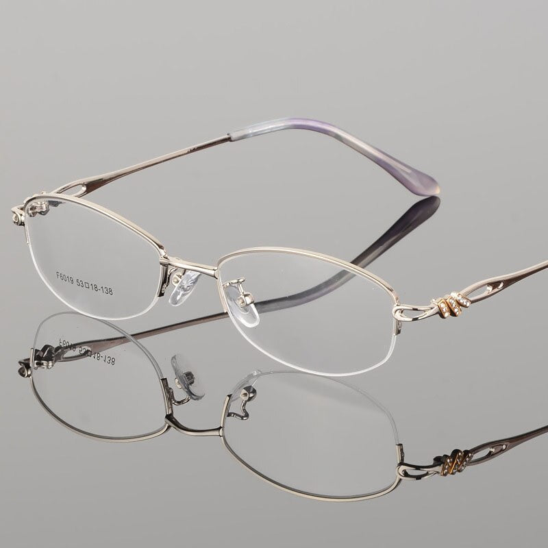 Women's Semi Rim Alloy Frame Eyeglasses F6019 Semi Rim Bclear Silver  