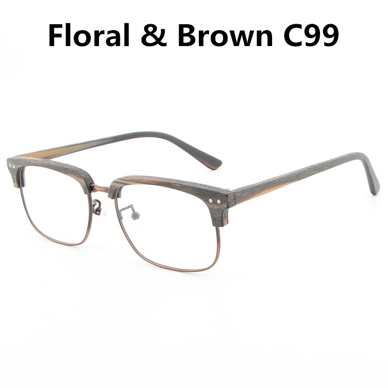 Hdcrafter Unisex Full Rim Square Wood Metal Frame Eyeglasses Lhb026 Full Rim Hdcrafter Eyeglasses floral brown C99  