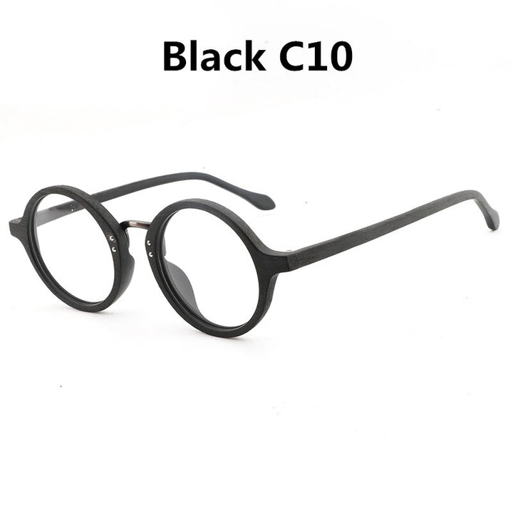 Hdcrafter Unisex Full Rim Round Wood Frame Eyeglasses Lhb028 Full Rim Hdcrafter Eyeglasses black C10  