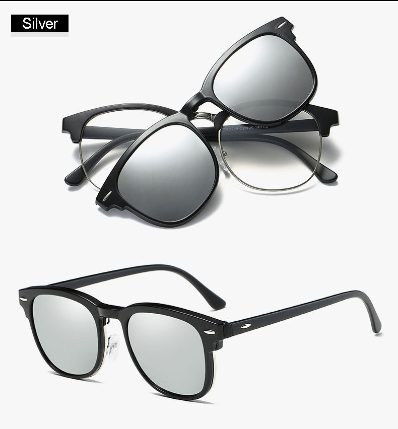 Reven Jate 2218 Plastic Polarized Sunglasses Frame With Magnetic Super Light Mirror Coating Polarize Sunwear Clip-Ons Sunglasses Reven Jate   