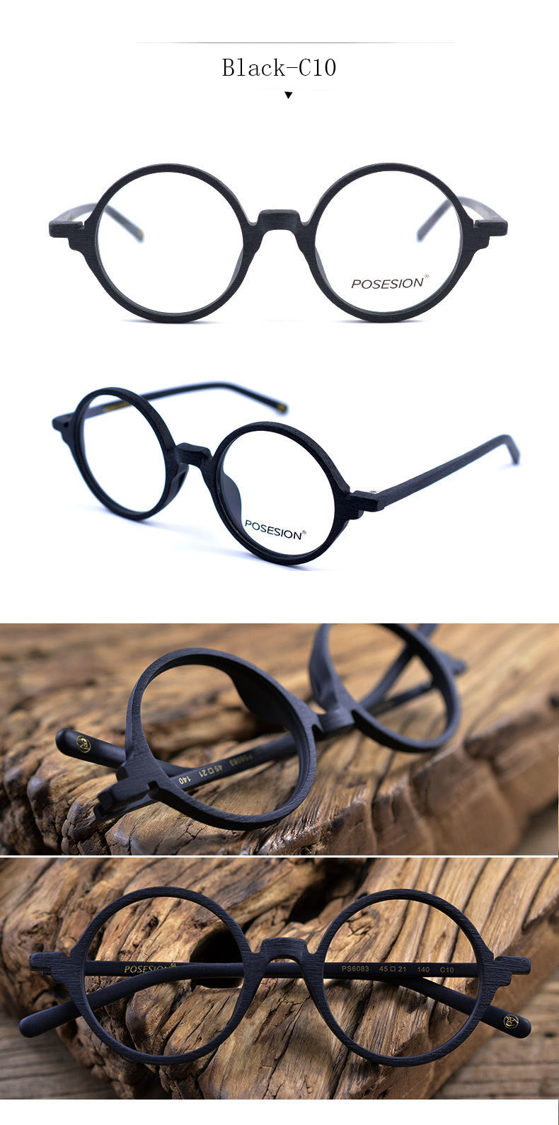 Hdcrafter Unisex Full Rim Round Metal Wood Frame Eyeglasses Ps6083 Full Rim Hdcrafter Eyeglasses   