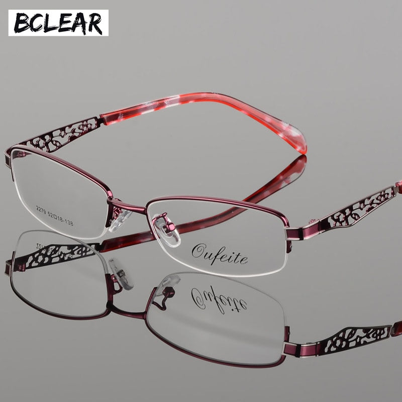 Women's Hollow Flower Semi Rim Eyeglasses 2279 Semi Rim Bclear   