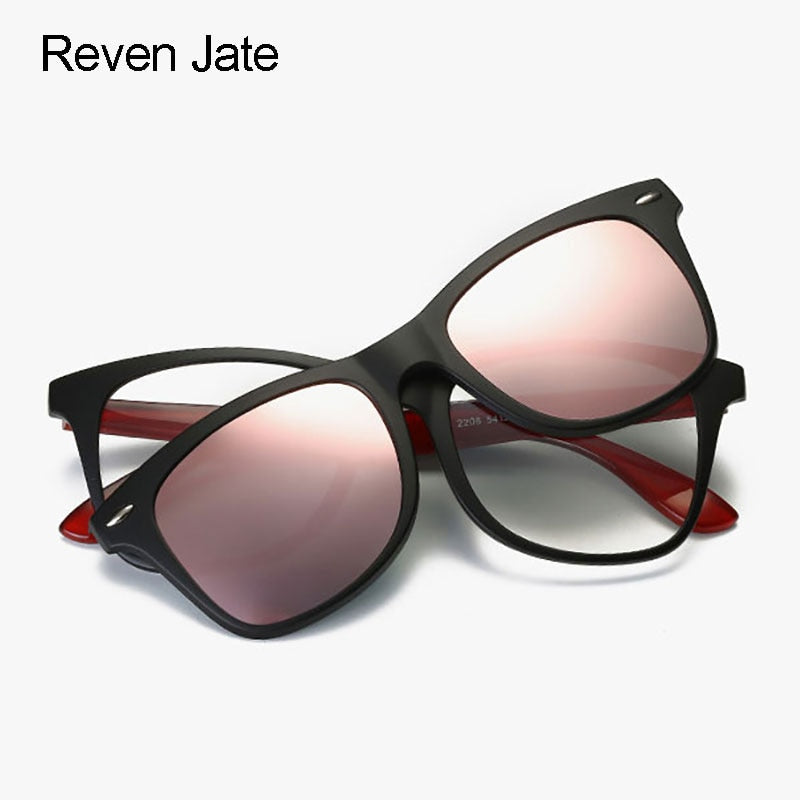 Reven Jate Women's Full Rim Cat Eye Tr 90 Eyeglasses Clip On Polarized Sunglasses S205 With Clip Ons Reven Jate   