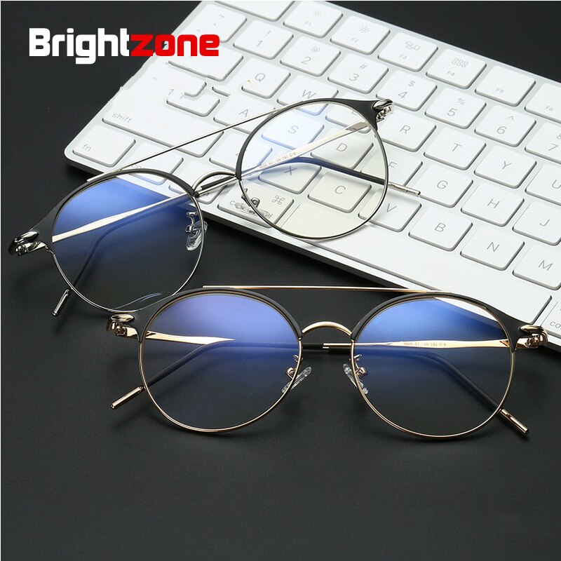 Unisex Eyeglasses Anti Blue Light Round Double Bridge Alloy Th0004 Anti Blue Brightzone   