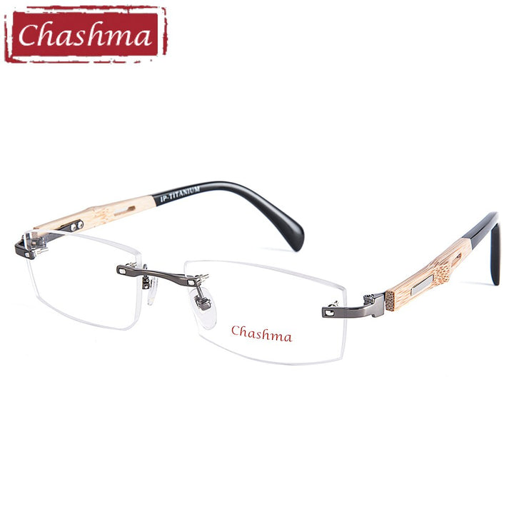 Chashma Ottica Men's Rimless Square Titanium Bamboo Eyeglasses 866 Rimless Chashma Ottica   