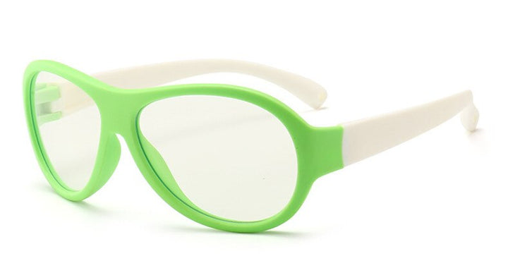 Unisex Children's Round Anti Blue Light Eyeglasses Silica Gel Frame Anti Blue Brightzone Green-white  