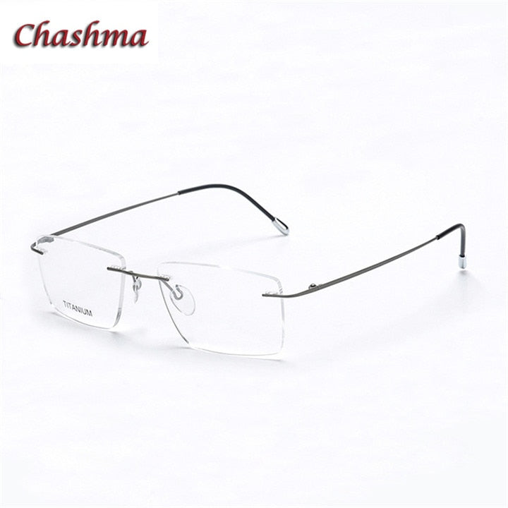 Chashma Ochki Unisex Rimless Square Titanium Eyeglasses 16011 Rimless Chashma Ochki Matte Gray  