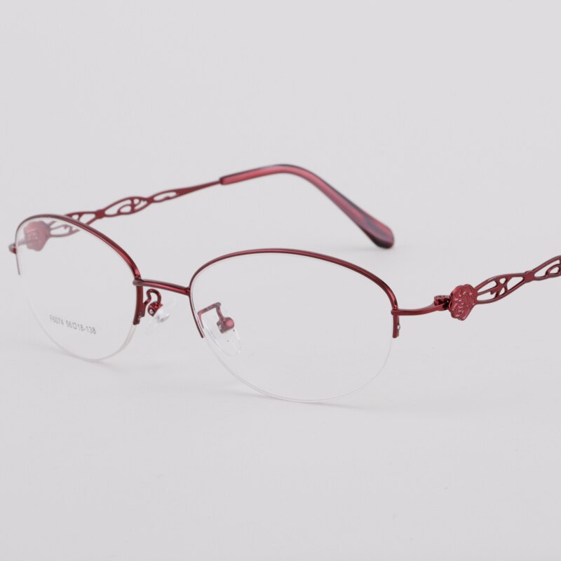 Women's Half Rim Alloy Frame Eyeglasses 6074 Semi Rim Bclear Red  