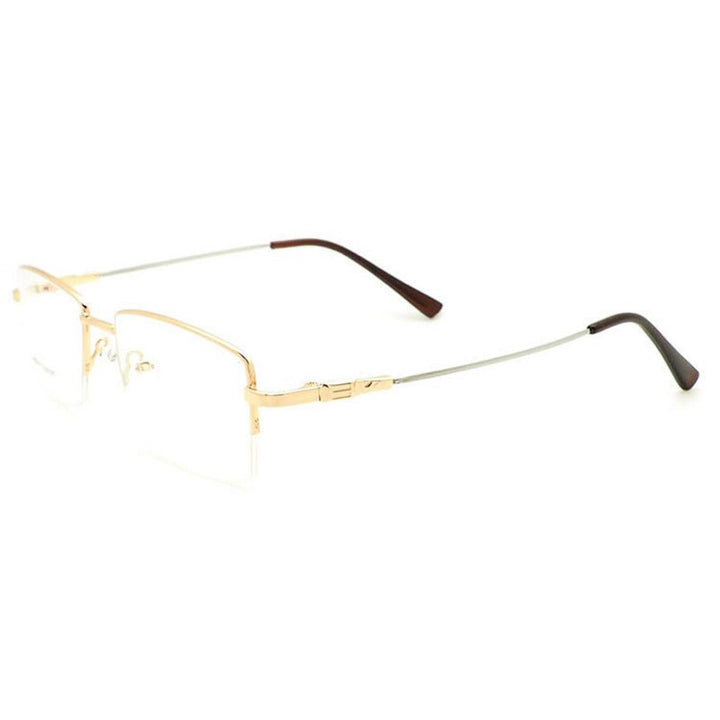 Reven Jate Men's Semi Rim Square Titanium Alloy Eyeglasses Frames Reven Jate Golden  