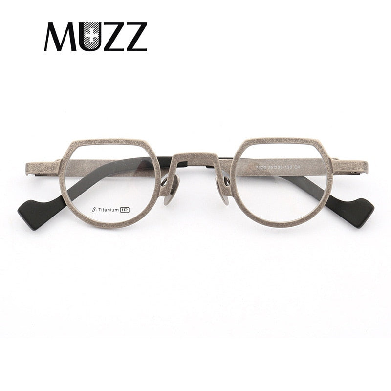 Muzz Men's Full Rim Irregular Flat Top Round Titanium Frame Eyeglasses T7020 Full Rim Muzz C4  