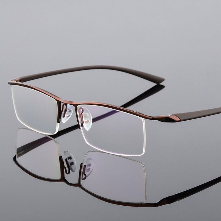 Men's Browline Half Rim Eyeglasses Alloy Frame 8190 Semi Rim Bclear Auburn  