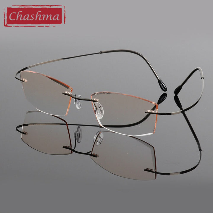 Chashma Ottica Men's Rimless Rectangle Titanium Eyeglasses Tinted Lenses 6074m Rimless Chashma Ottica Gray with Brown  