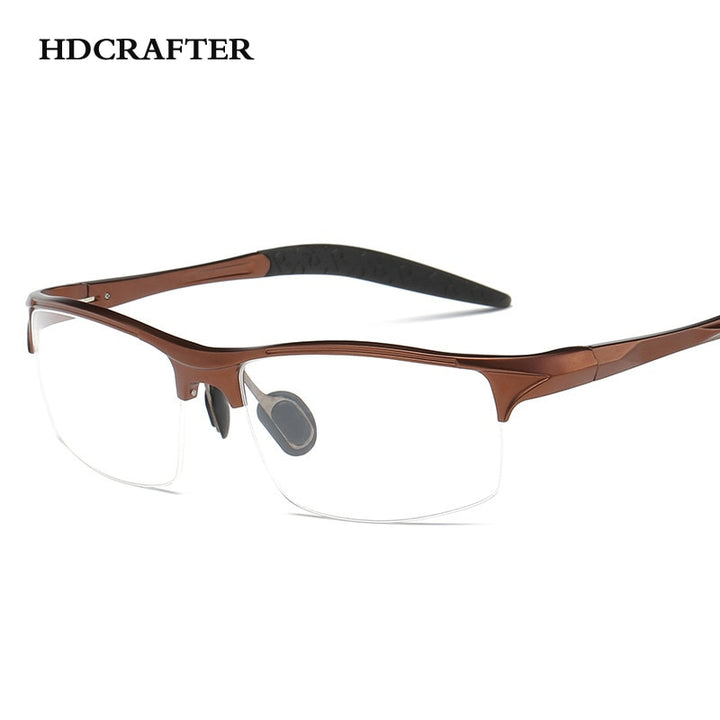 Hdcrafter Men's Semi Rim Square Rectangle Aluminun Alloy Frame Eyeglasses L8177 Semi Rim Hdcrafter Eyeglasses Auburn  