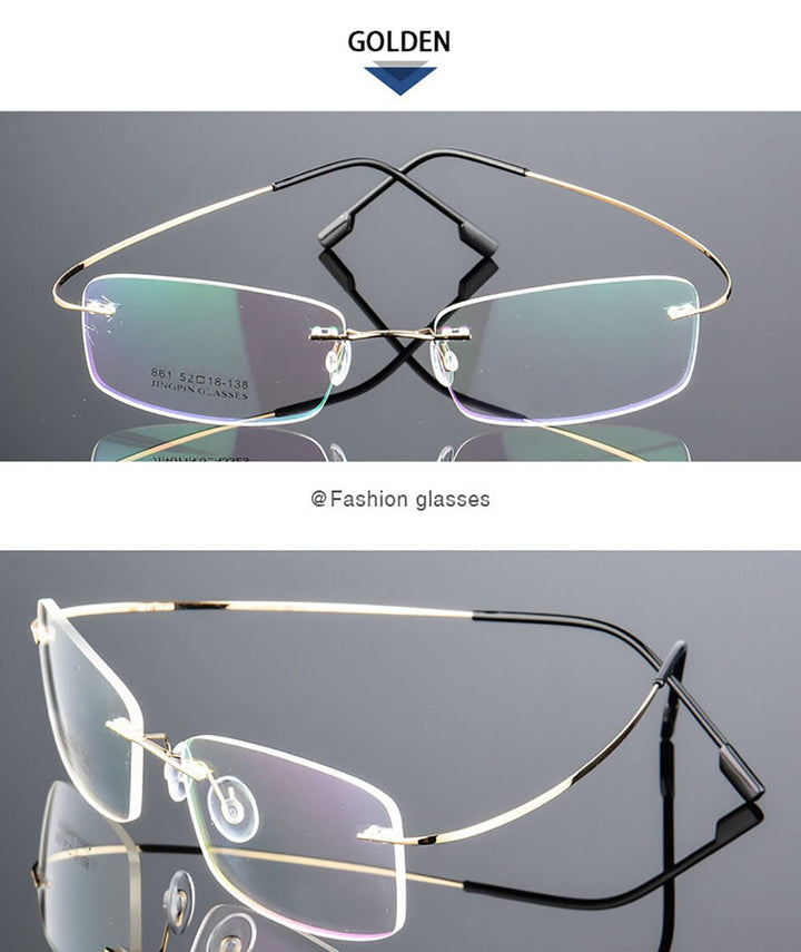 Aissuarvey Unisex Rimless Titanium Alloy Frame Eyeglasses As18611 Rimless Aissuarvey Eyeglasses Gold  