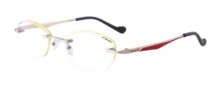 Women's  Rhinestone Rimless Frame Reading Glasses Purple Lenses Reading Glasses Brightzone +100 Transparent 