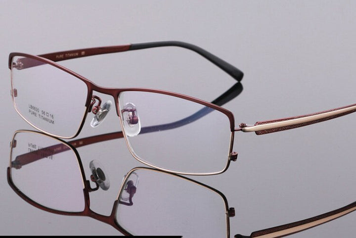 Men's Full Rim Titanium Eyeglasses Square Frame Lb6630 Full Rim Bclear Brown  