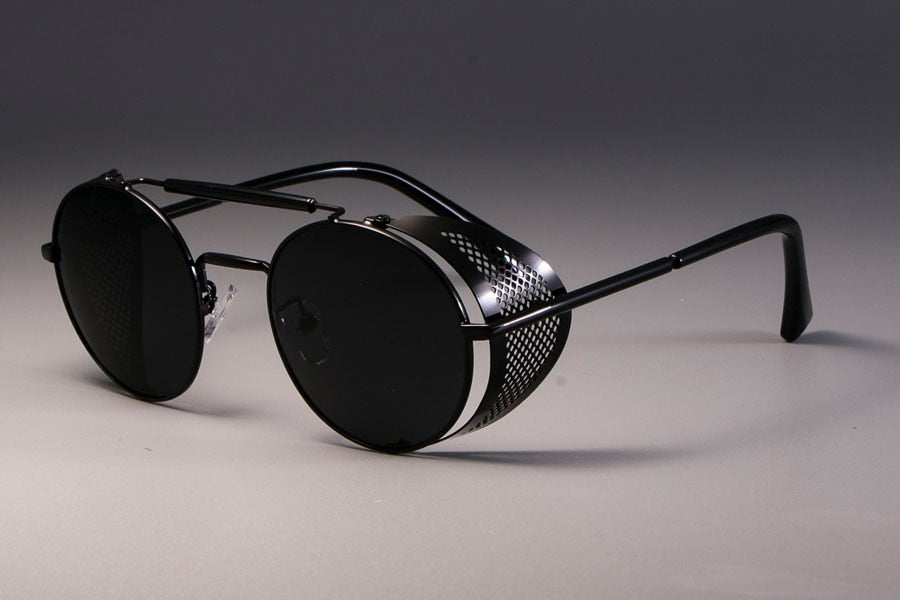 CCspace Unisex Full Rim Round Alloy Frame Steampunk Sunglasses ZML14 Sunglasses CCspace Sunglasses black black  