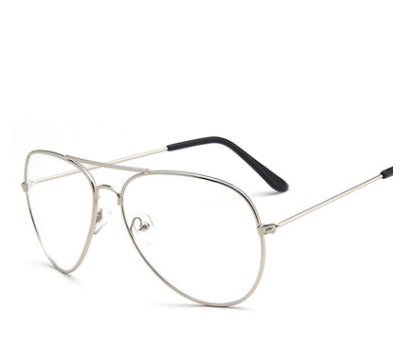 Unisex Eyeglasses Large Frame Korean Pilot 3026 Frame Brightzone Silver  