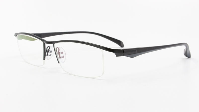 Men's Half Rim Titanium Alloy Frame TR-90 Temple Eyeglasses Np8011 Semi Rim Bclear black  