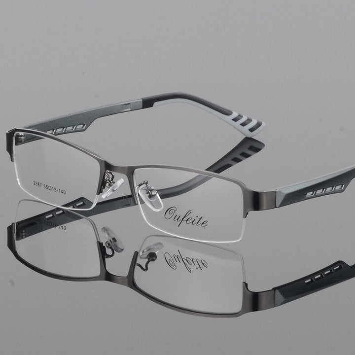 Men's Eyeglasses Half Frame Titanium Alloy Ultra-light S2387 Frame Bclear   