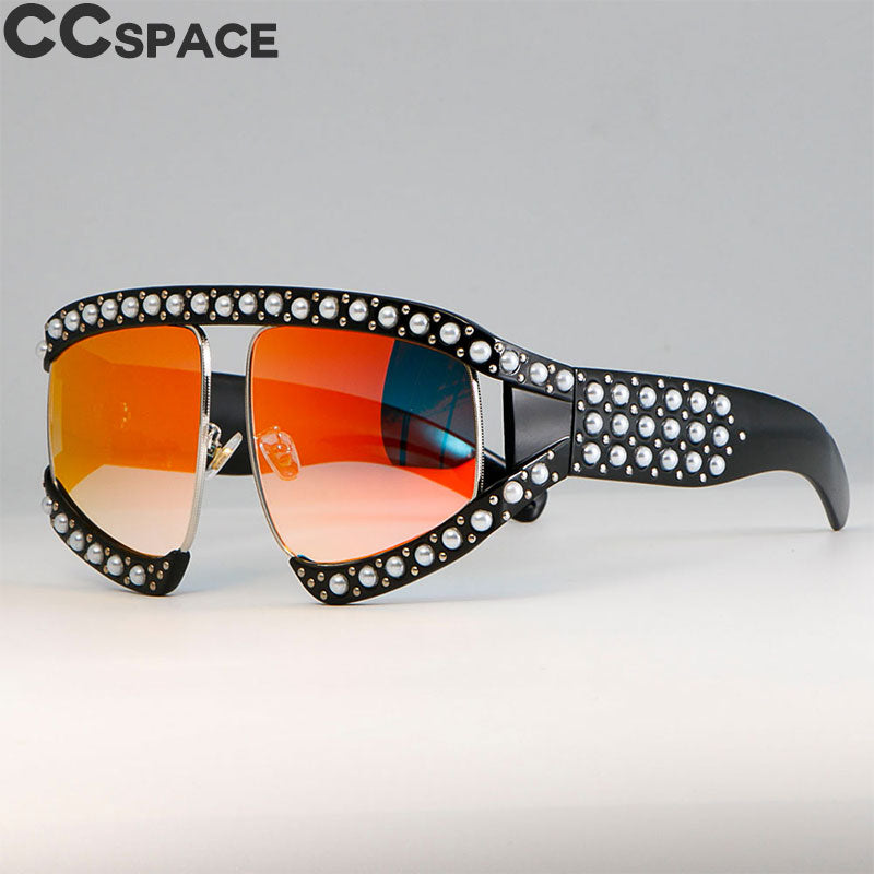 CCspace Women's Full Rim Resin Goggle Frame Pearl Oversized Sunglasses 45448 Sunglasses CCspace Sunglasses   