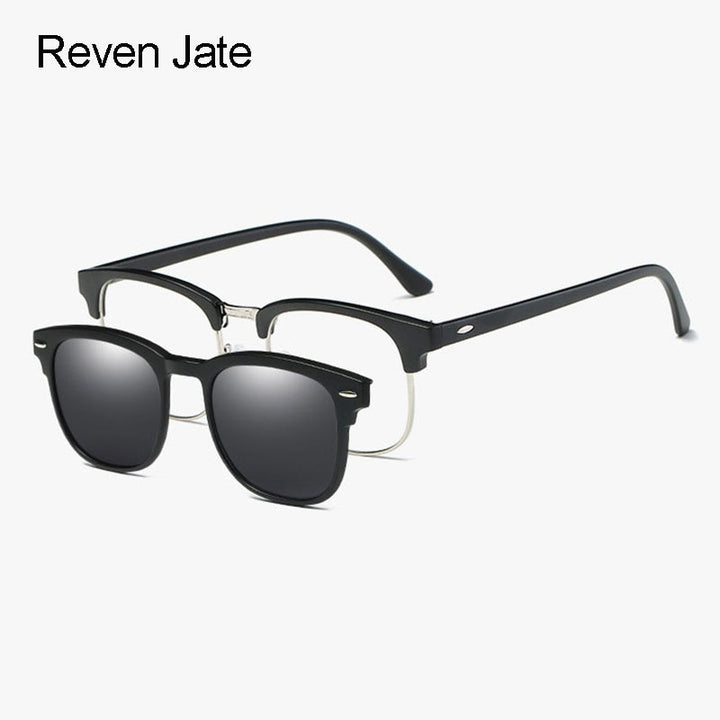 Reven Jate 2218 Plastic Polarized Sunglasses Frame With Magnetic Super Light Mirror Coating Polarize Sunwear Clip-Ons Sunglasses Reven Jate   