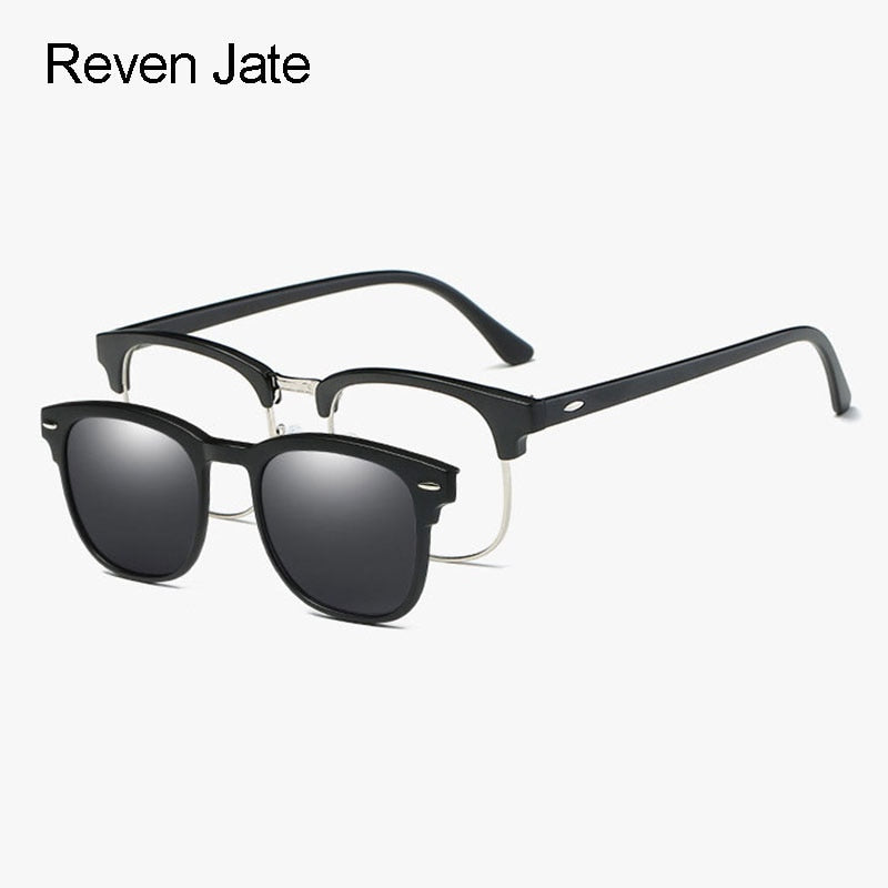 Reven Jate Men's Full Rim Square Polycarbonate Eyeglasses Clip On Polarized Sunglasses 2218 With Clip Ons Reven Jate   