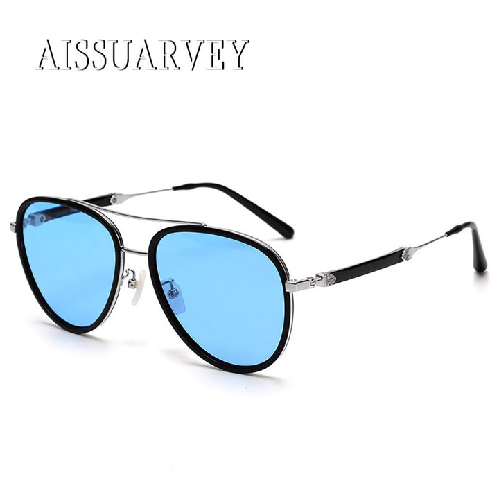 Aissuarvey Women's Full Rim Round Acetate Titanium Frame Polarized Sunglasses As120211 Sunglasses Aissuarvey Sunglasses Blue  