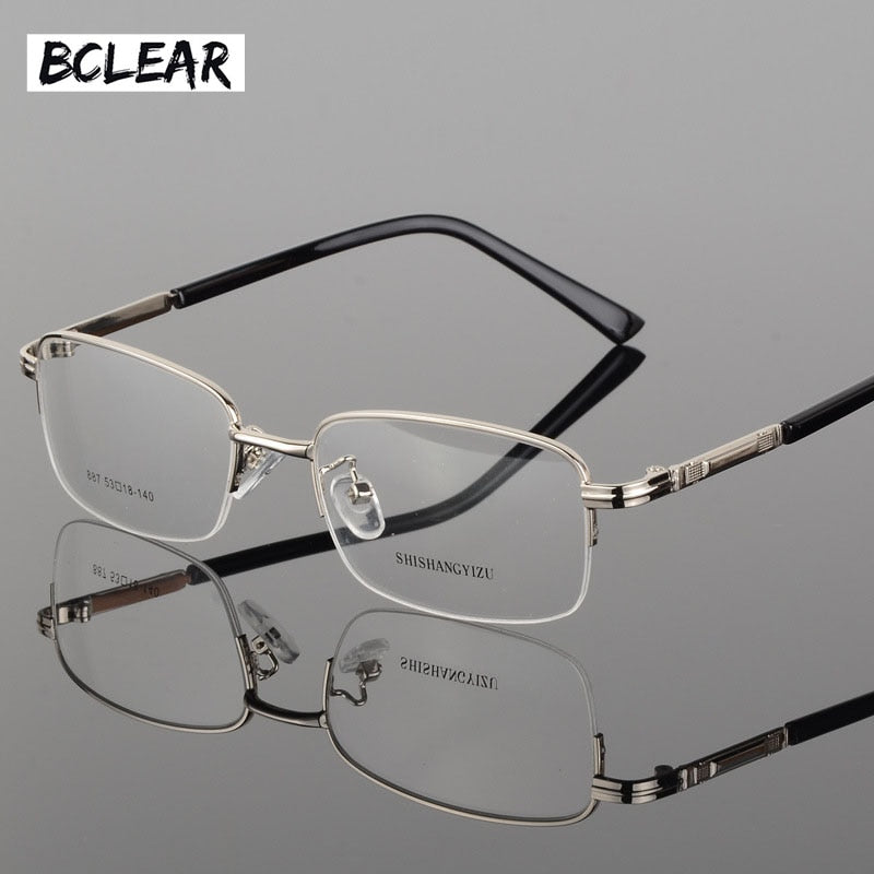 Men's Half Rim Eyeglasses Alloy Frame S887 Semi Rim Bclear Silver  