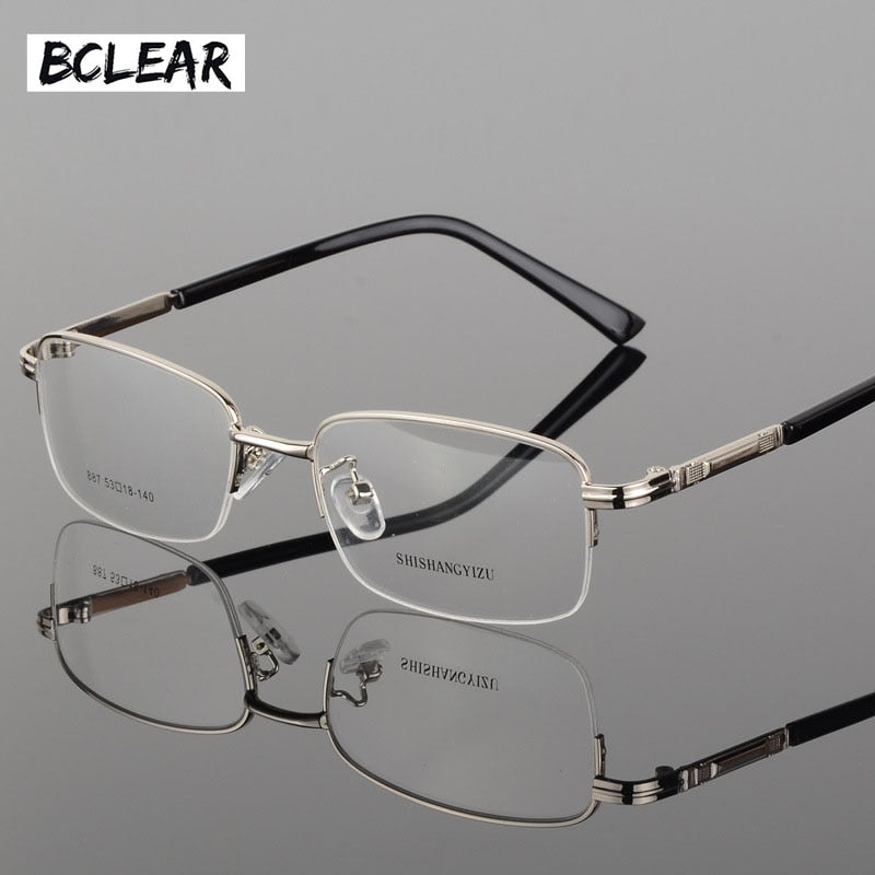 Bclear Men's Semi Rim Eyeglasses Alloy Square S887 Semi Rim Bclear Silver  