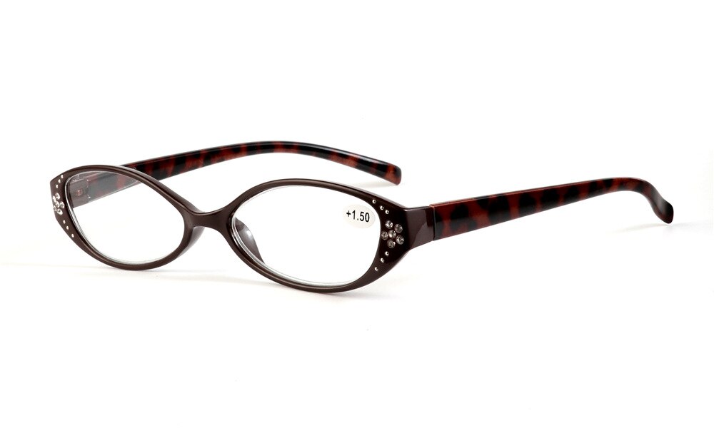 Unisex Reading Glasses Leopard Eyeglasses Diamonds Cr39 Reading Glasses Brightzone +100 Brown 