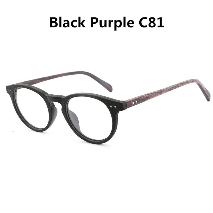 Hdcrafter Unisex Full Rim Round Wood Frame Eyeglasses Lhb030 Full Rim Hdcrafter Eyeglasses Black Purple C81  