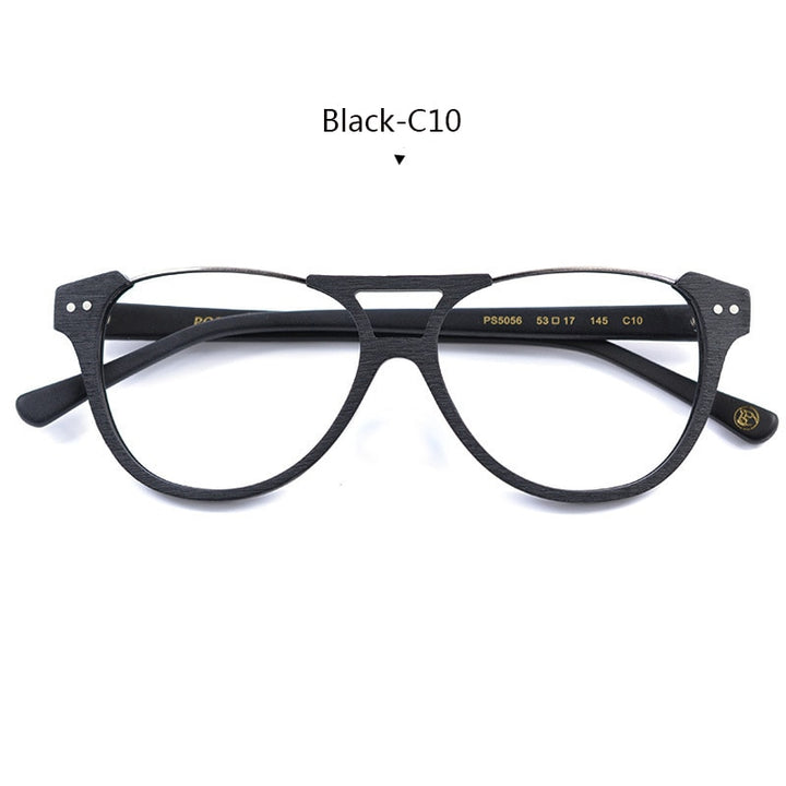 Hdcrafter Unisex Full Rim Round Double Bridge Metal Wood Frame Eyeglasses Ps5056 Full Rim Hdcrafter Eyeglasses C10  