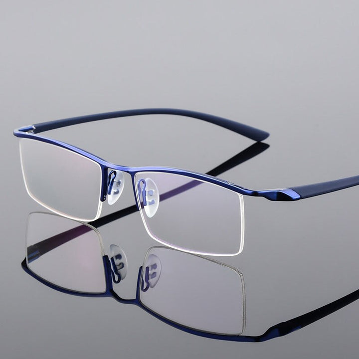 Men's Browline Half Rim Eyeglasses Alloy Frame 8190 Semi Rim Bclear Blue  