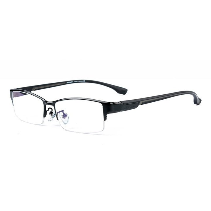 Reven Jate Super Men Eyeglasses Frame Ultra Light-Weighted Flexible Ip Electronic Plating Metal Material Rim Glasses Frame Reven Jate Black-Gray  