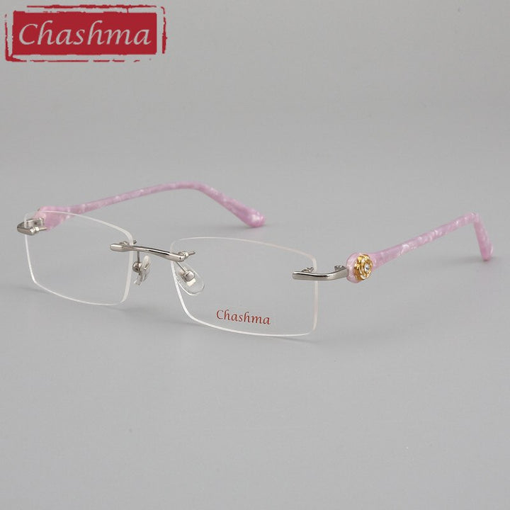 Chashma Ottica Women's Rimless Oval Rectangle Titanium Eyeglasses 58031 Rimless Chashma Ottica Pink  