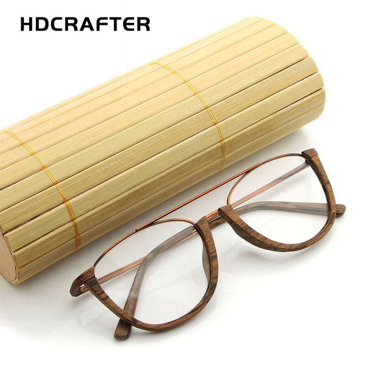 Hdcrafter Unisex Full Rim Round Wood Metal Double Bridge Frame Eyeglasses Lhb032 Full Rim Hdcrafter Eyeglasses   