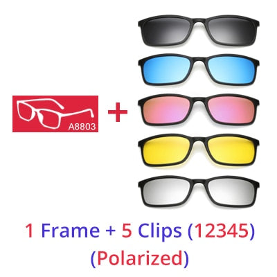 Ralferty Polarized Sunglasses Men Women 5 In 1 Magnetic Clip On Glasses Tr90 Eyewear Frames Eyeglass 8803 Clip On Sunglasses Ralferty 1 Frame 5 Clip 12345 Matt Black Frame 
