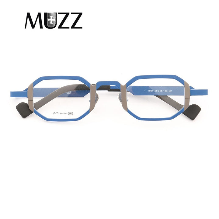 Muzz Men's Full Rim Hexagon Oval Titanium Frame Eyeglasses T7024 Full Rim Muzz C2  