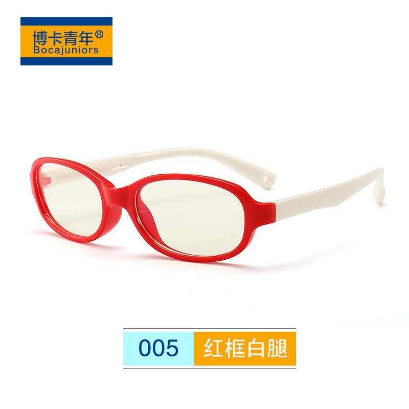 Unisex Children's Anti Blue Light Eyeglasses Silica Gel Frame Anti Blue Brightzone Red frame white leg  