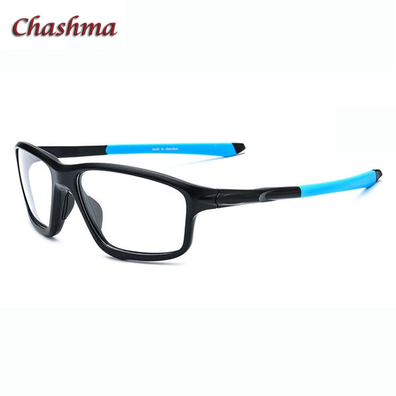 Chashma Ochki Men'sFull Rim Square Tr 90 Titanium Sport Eyeglasses 17205 Sport Eyewear Chashma Ochki Black with Blue  