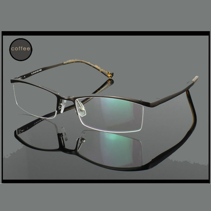Hotochki Men's Semi Rim Aluminium Magnesium Alloy Frame Eyeglasses 2036 Semi Rim Hotochki Coffee  