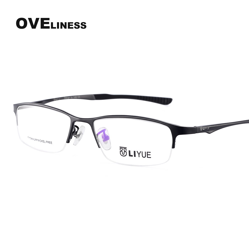 Oveliness Men's Semi Rim Square Titanium Eyeglasses 9527 Semi Rim Oveliness black  