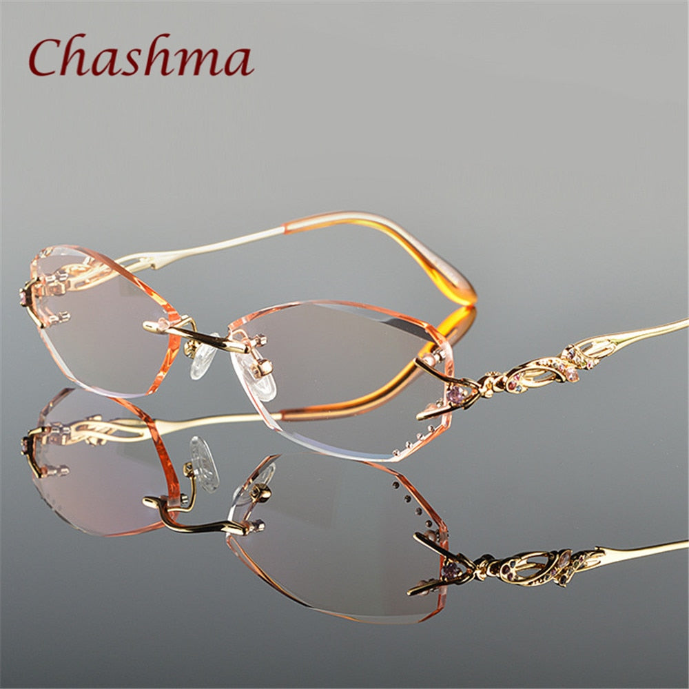Chashma Ochki Women's Rimless Rectangle Titanium Eyeglasses  Tint Demo Lenses 8036b Rimless Chashma Ochki   