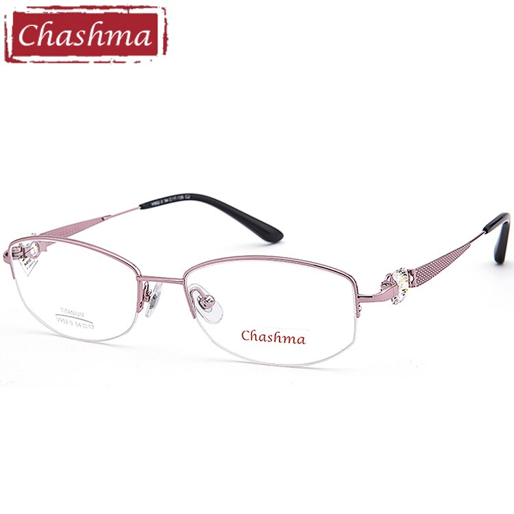Chashma Women's Eyeglasses Pure Titanium Half Frame Stone 9523 Frame Chashma Pink  
