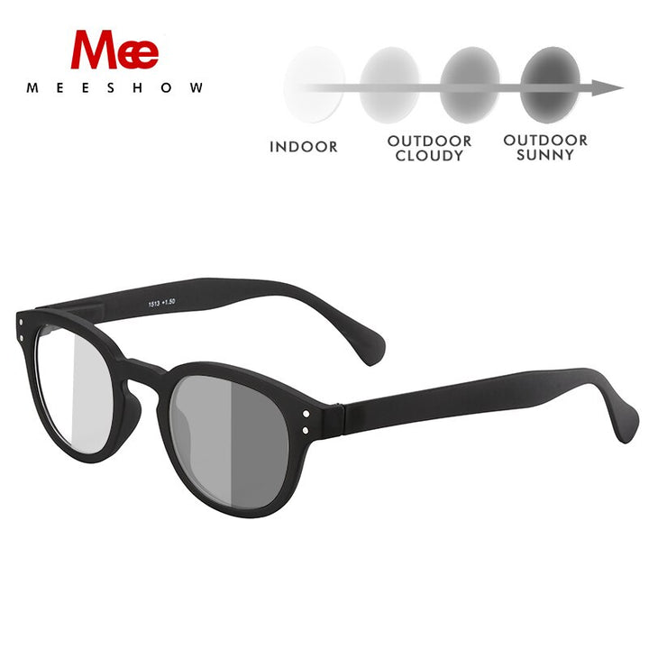 Unisex Sunglasses Reading Glasses Photochromic +225 To +325 Reading Glasses MeeShow +225 Black photo gray 