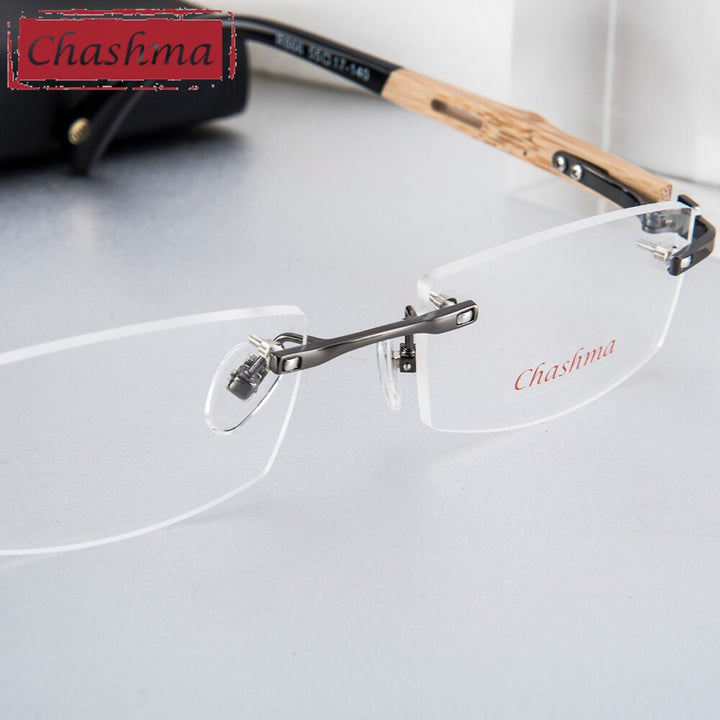 Chashma Ottica Men's Rimless Square Titanium Bamboo Eyeglasses 866 Rimless Chashma Ottica   