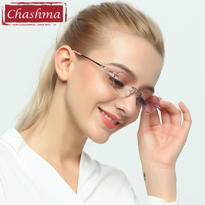 Women's Eyeglasses Diamond Rimless Titanium 3089 Rimless Chashma   